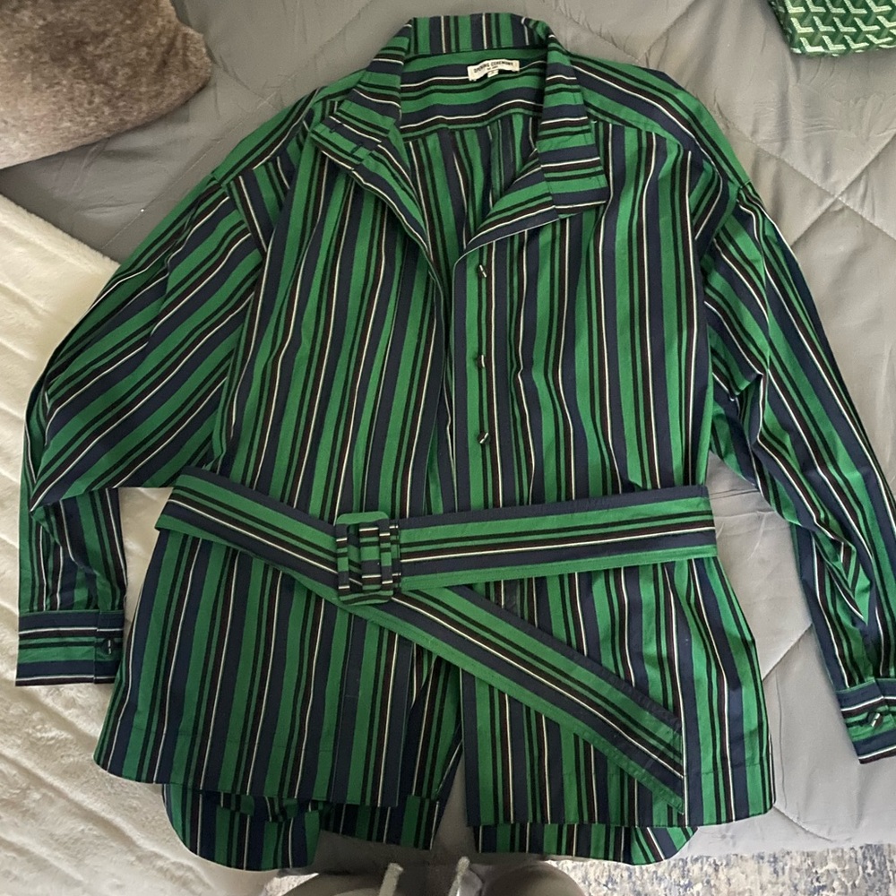 Opening Ceremony Green and Black Striped Shirt